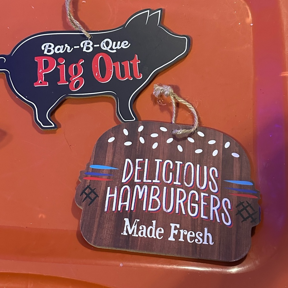 Amazon Bar-B-Que Pig Out and Delicious Hamburgers Signs